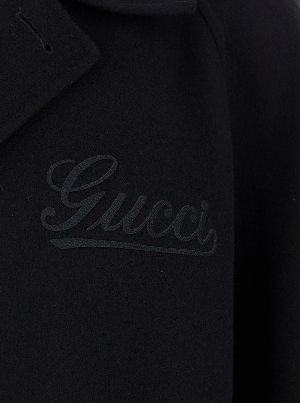Gucci Men Black Single-Breasted Coat With Wide Notched Revers And Belt In Wool Man by Luosophy