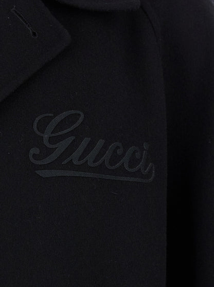 Gucci Men Black Single-Breasted Coat With Wide Notched Revers And Belt In Wool Man by Luosophy