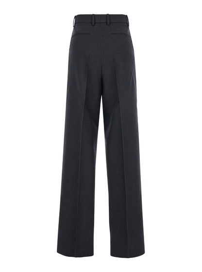 Gucci Women Grey Pants With Logo Lettering Detail On The Waist In Wool Woman by Luosophy
