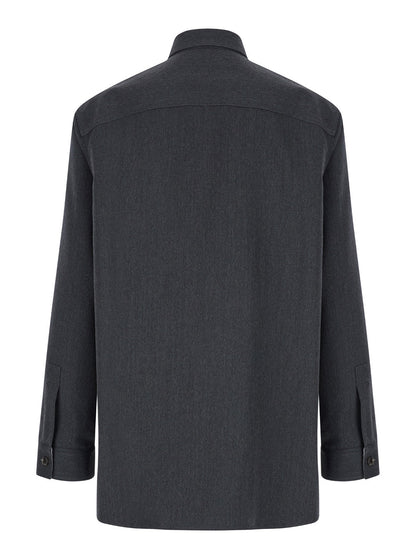 Gucci Men Grey Shirt With Pointed Collar In Wool Man by Luosophy