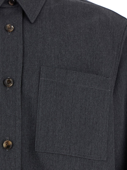 Gucci Men Grey Shirt With Pointed Collar In Wool Man by Luosophy