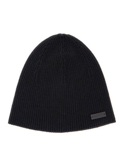 Saint Laurent Men Black Beanie With Logo Patch In Cashmere Man by Luosophy