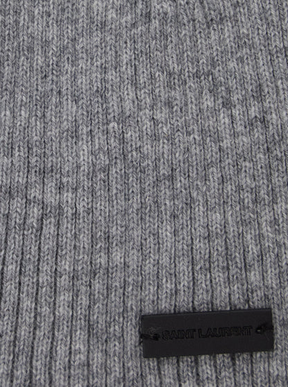 Saint Laurent Men Grye Beanie With Logo Patch In Cashmere Man by Luosophy