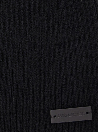 Saint Laurent Men Black Beanie With Logo Patch In Cashmere Man by Luosophy