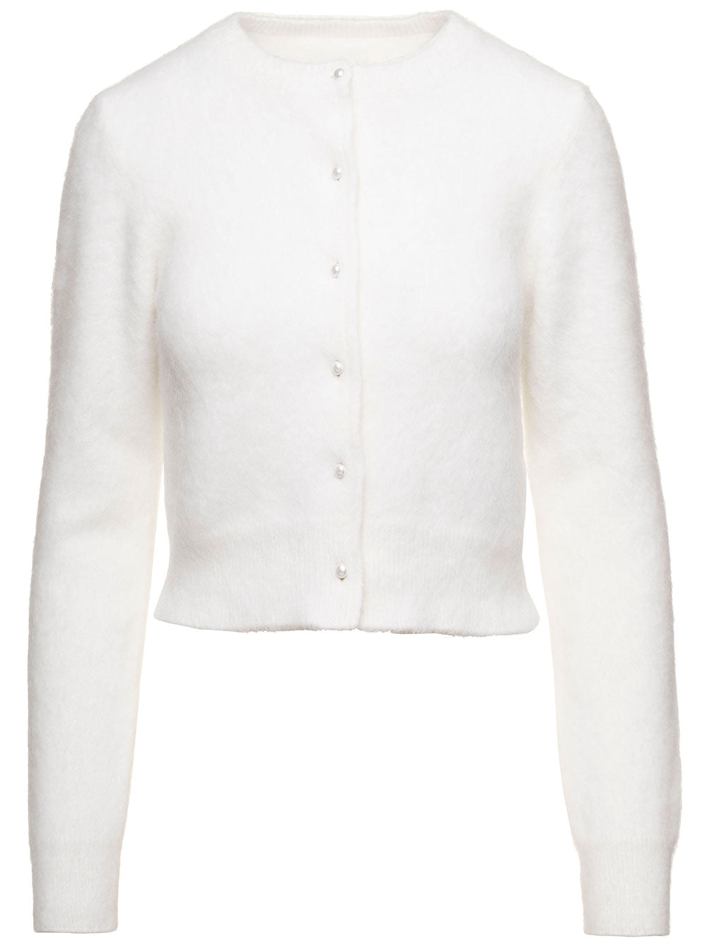 Maison Margiela Women White Cropped Cardigan In Angora Woman by Luosophy