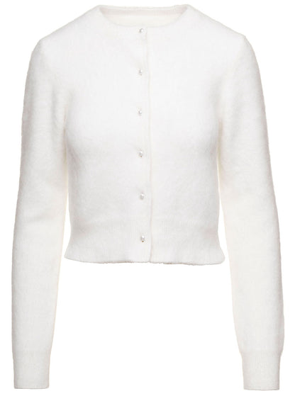 Maison Margiela Women White Cropped Cardigan In Angora Woman by Luosophy