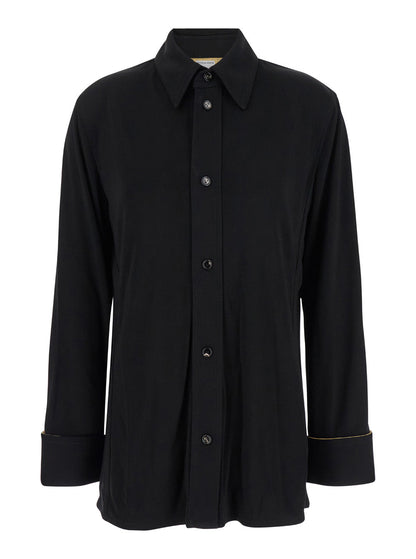 Bottega Veneta Women Black Shirt With Notebook Cuffs In Viscose Woman by Luosophy
