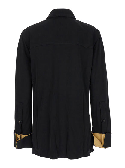 Bottega Veneta Women Black Shirt With Notebook Cuffs In Viscose Woman by Luosophy