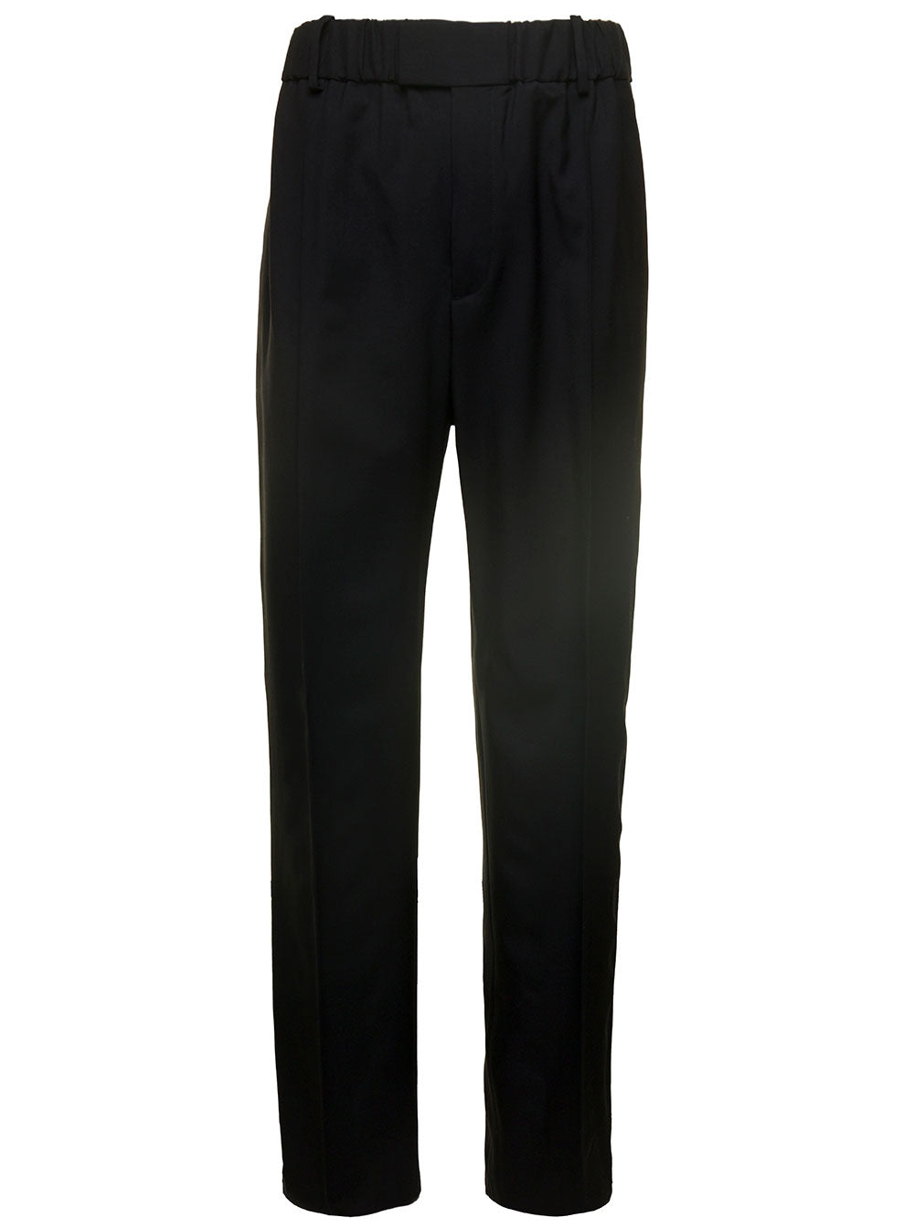 Bottega Veneta Women Black Straight Trousers With Coulisse At Waistline In Wool Twill Woman by Luosophy