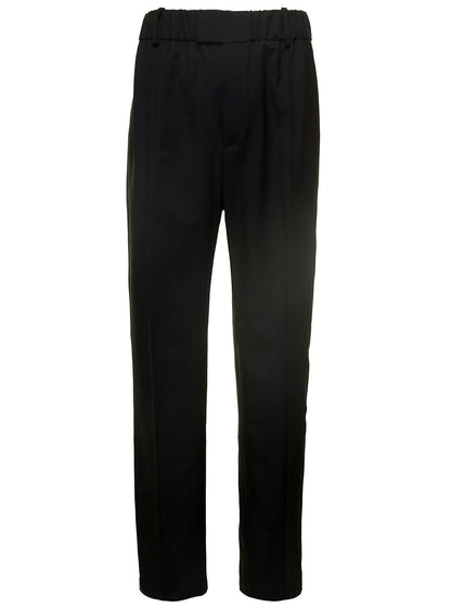 Bottega Veneta Women Black Straight Trousers With Coulisse At Waistline In Wool Twill Woman by Luosophy