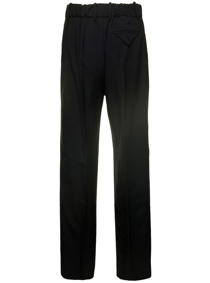Bottega Veneta Women Black Straight Trousers With Coulisse At Waistline In Wool Twill Woman by Luosophy