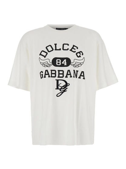 Dolce &amp; Gabbana Men White Oversize T-Shirt With Maxi Logo On The Front In Cotton Man by Luosophy