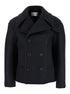 Saint Laurent Women Black Double-Breasted Coat With Classic Wide Revers In Wool Woman by Luosophy