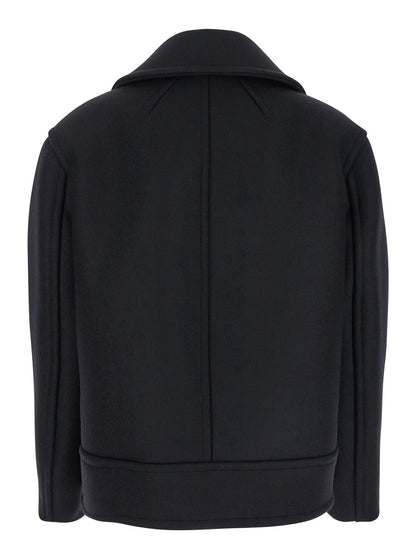 Saint Laurent Women Black Double-Breasted Coat With Classic Wide Revers In Wool Woman by Luosophy
