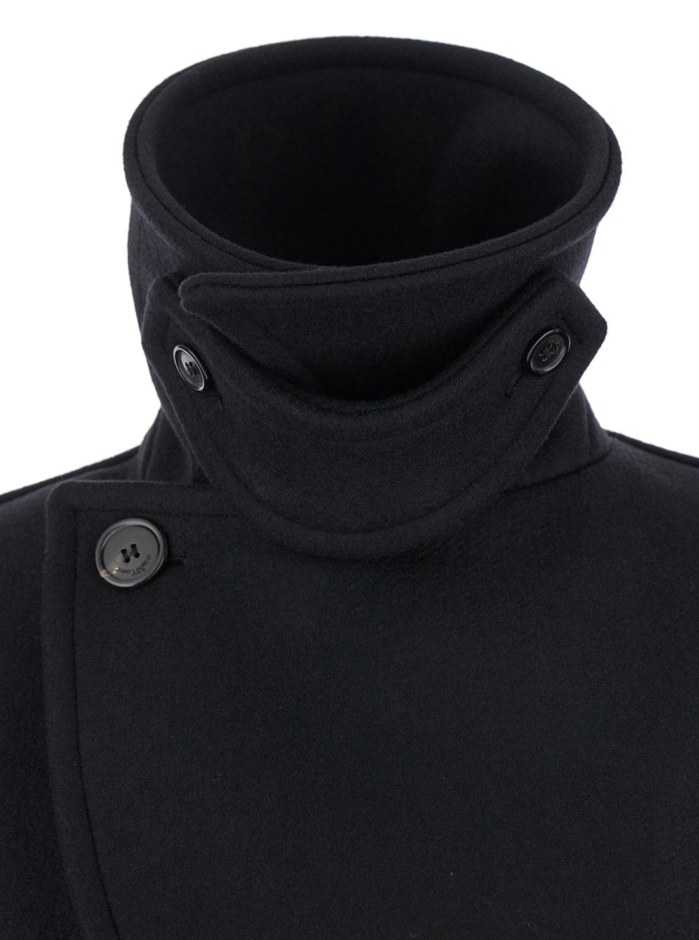 Saint Laurent Women Black Double-Breasted Coat With Classic Wide Revers In Wool Woman by Luosophy
