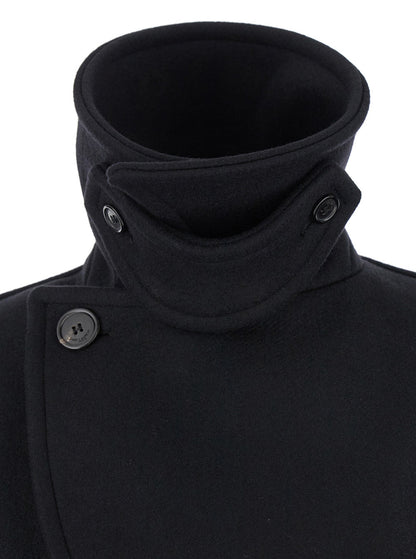 Saint Laurent Women Black Double-Breasted Coat With Classic Wide Revers In Wool Woman by Luosophy