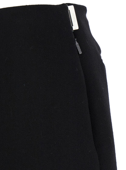 Gucci Women Black High Waist Skirt With Logo Lettering On Waist And Zip Puller In Wool Woman by Luosophy