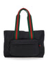 Gucci Men Black Tote Bag With Web Handles And Logo Lettering On The Front In Tech Fabric Man by Luosophy