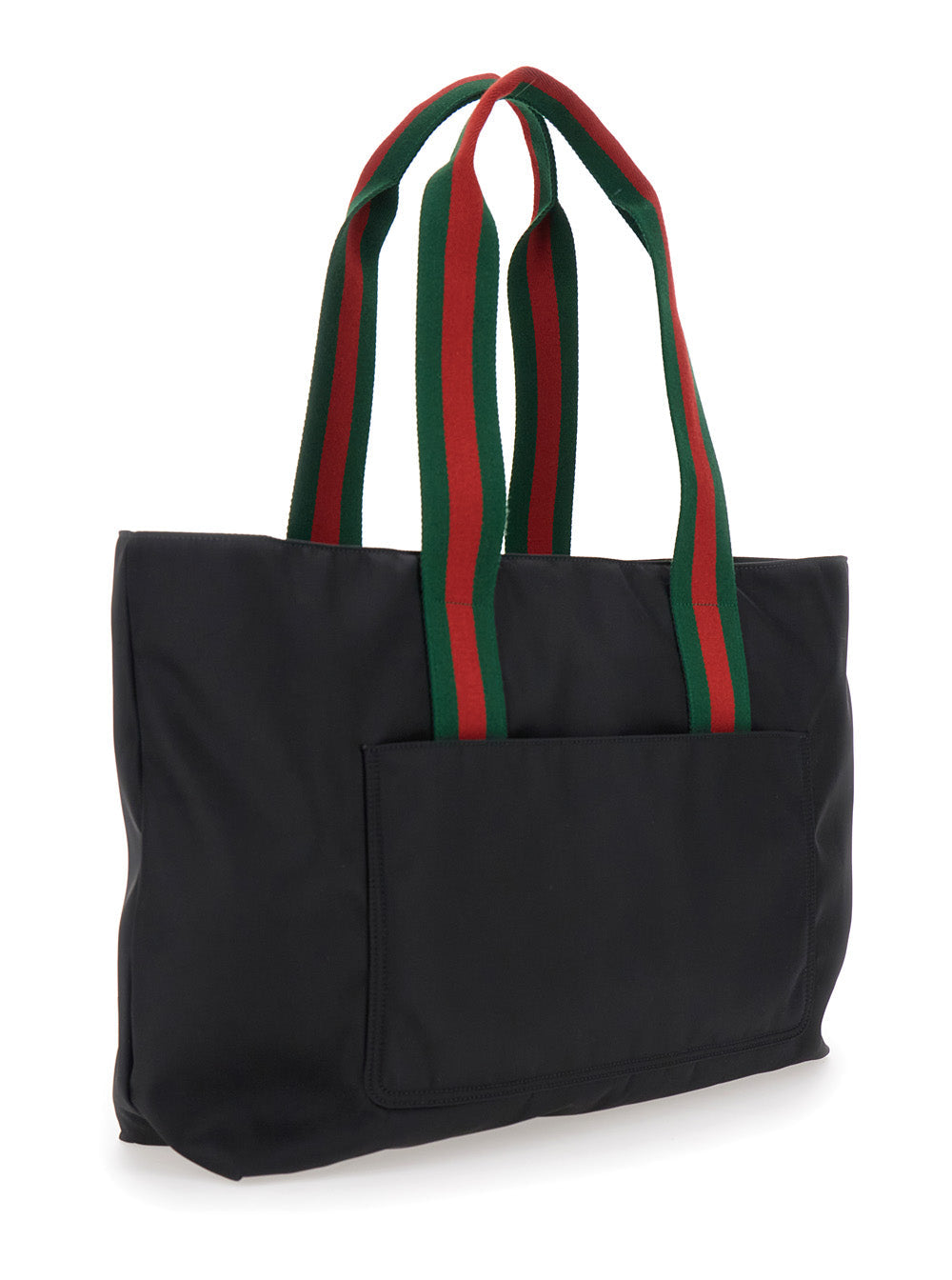 Gucci Men Black Tote Bag With Web Handles And Logo Lettering On The Front In Tech Fabric Man by Luosophy