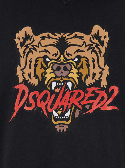 Dsquared2 Men Black Hoodie With Drawstring Hood And Maxi Logo Print On The Front In Cotton Man by Luosophy