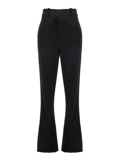Bottega Veneta Women Black Flared Pants With Belt Loops In Viscose Blend Woman by Luosophy