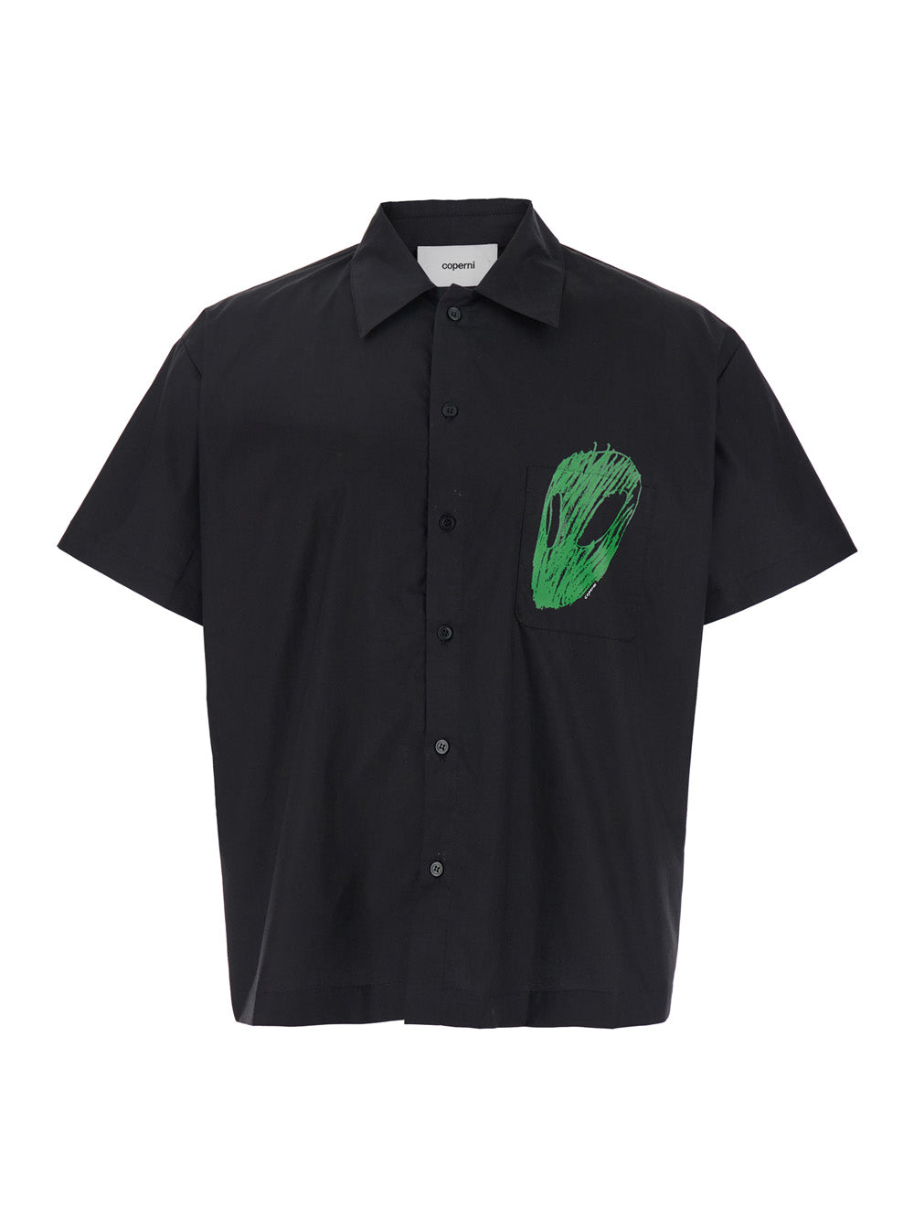 Coperni Men Black Shirt With Classic Collar And Print On The Front In Cotton Man by Luosophy