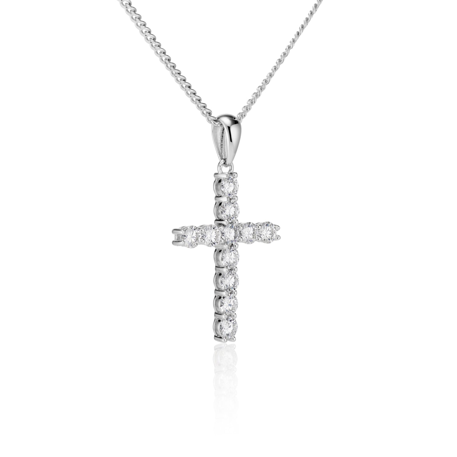 Moissanite Cross Pendant with Necklace in Silver - DestGlow