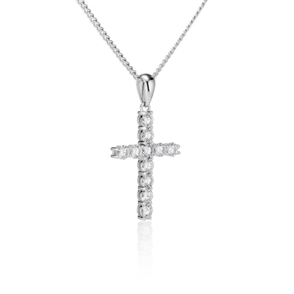 Moissanite Cross Pendant with Necklace in Silver - DestGlow