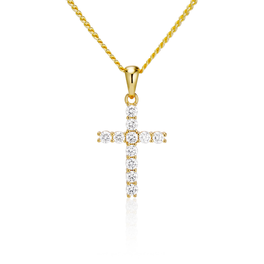 Moissanite Cross Pendant with Necklace in Yellow Gold - necklaces