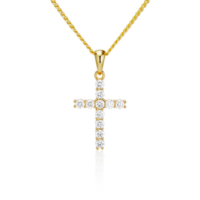 Moissanite Cross Pendant with Necklace in Yellow Gold - necklaces