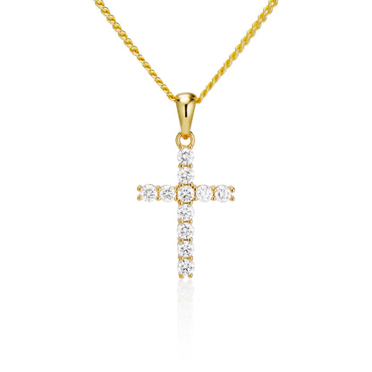Moissanite Cross Pendant with Necklace in Yellow Gold - necklaces