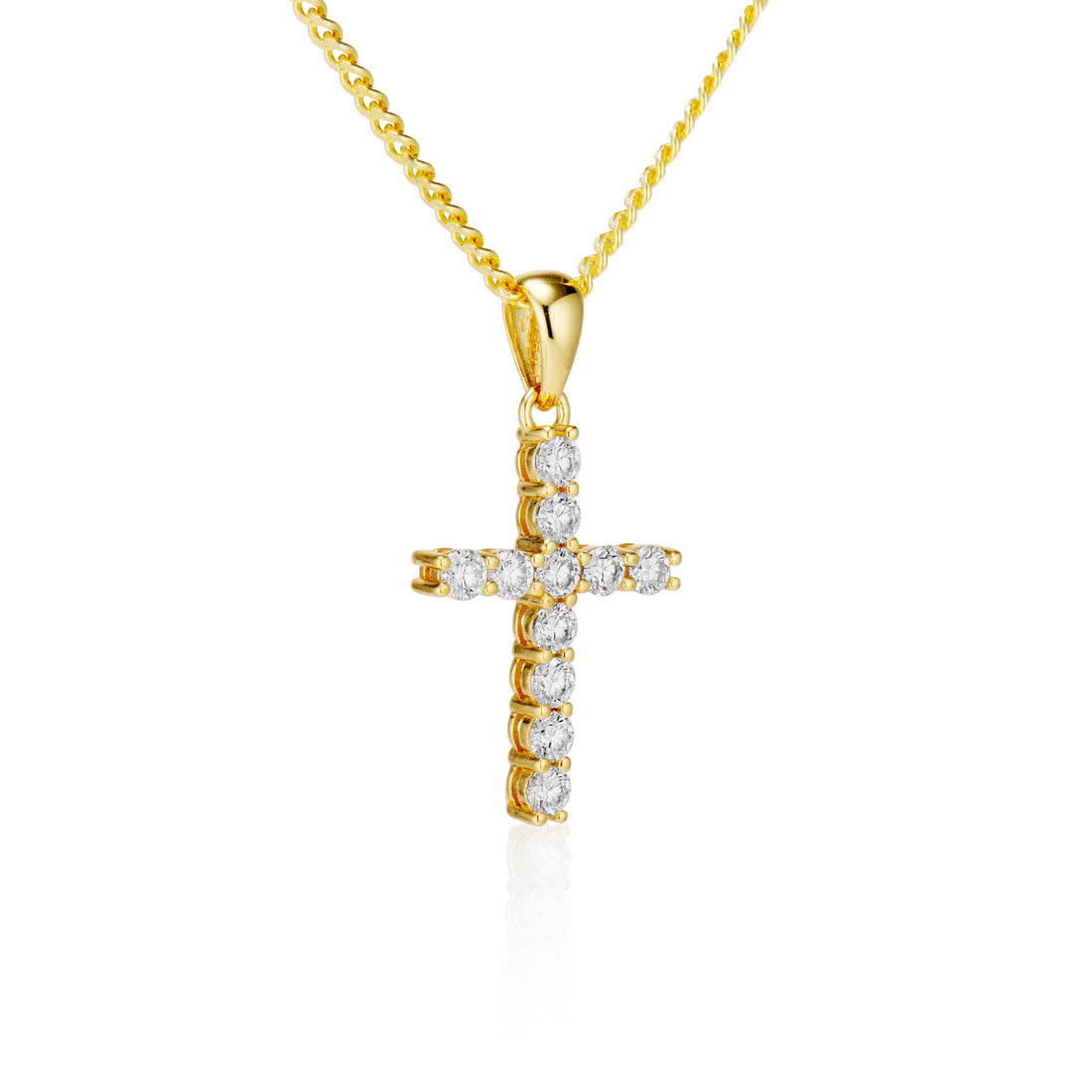 Moissanite Cross Pendant with Necklace in Yellow Gold - DestGlow