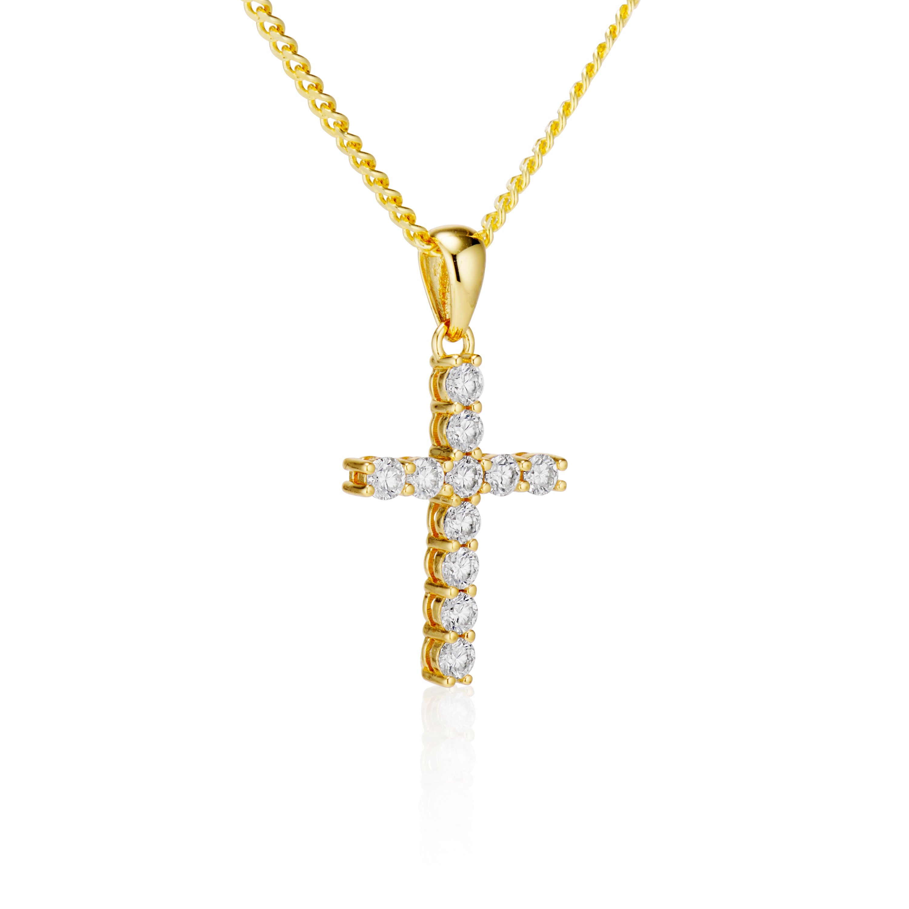 Moissanite Cross Pendant with Necklace in Yellow Gold - DestGlow
