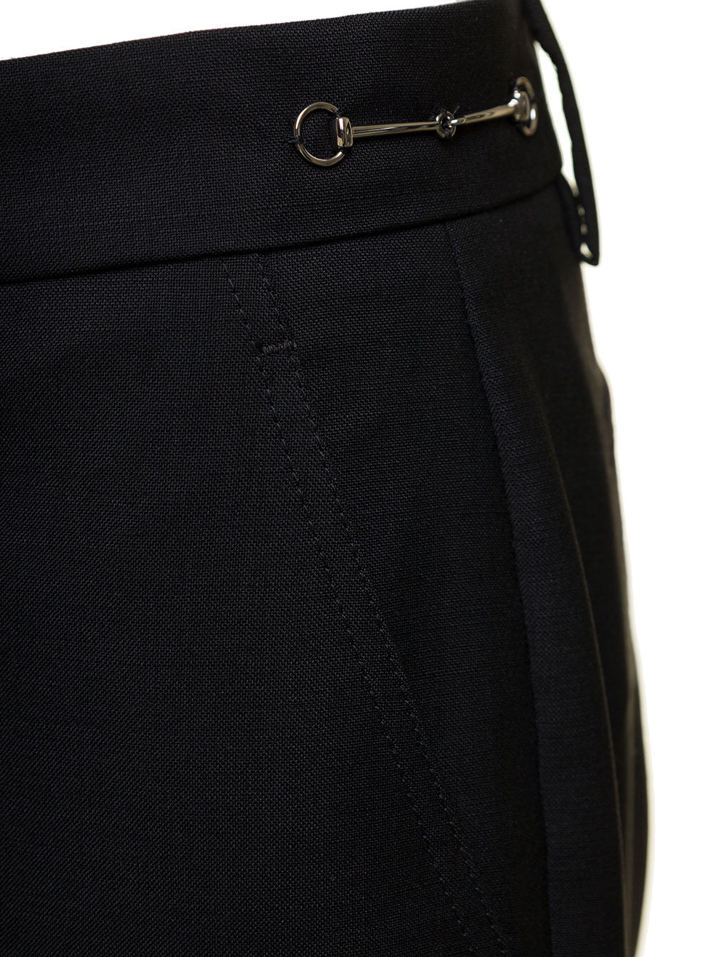 Gucci Women Black Slim Pants With Horsebit Detail In Mohair And Wool Woman by Luosophy