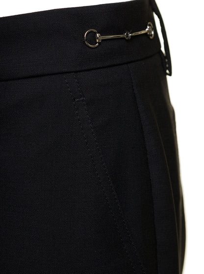 Gucci Women Black Slim Pants With Horsebit Detail In Mohair And Wool Woman by Luosophy