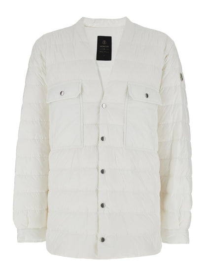 Rick Owens X Moncler Men White Down Jacket With Logo Patch On The Sleeve And Snap Buttons In Tech Fabric Man by Luosophy