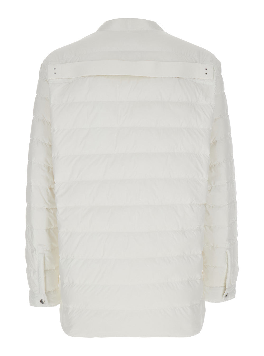 Rick Owens X Moncler Men White Down Jacket With Logo Patch On The Sleeve And Snap Buttons In Tech Fabric Man by Luosophy