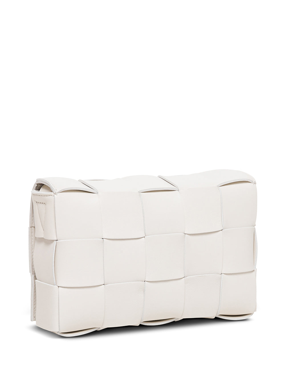Bottega Veneta Women Cassette White Leather Crossbody Bag In Intreccio Nappa Leather by Luosophy