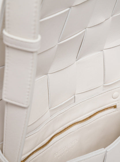 Bottega Veneta Women Cassette White Leather Crossbody Bag In Intreccio Nappa Leather by Luosophy