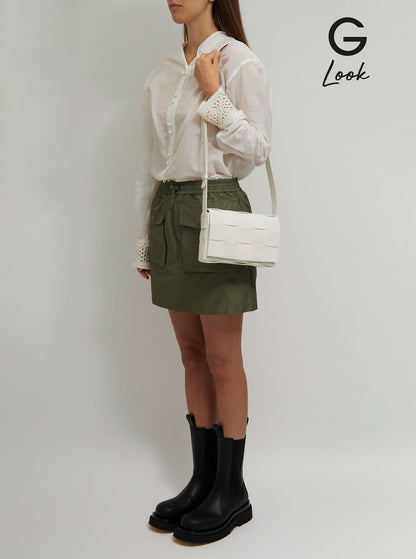 Bottega Veneta Women Cassette White Leather Crossbody Bag In Intreccio Nappa Leather by Luosophy