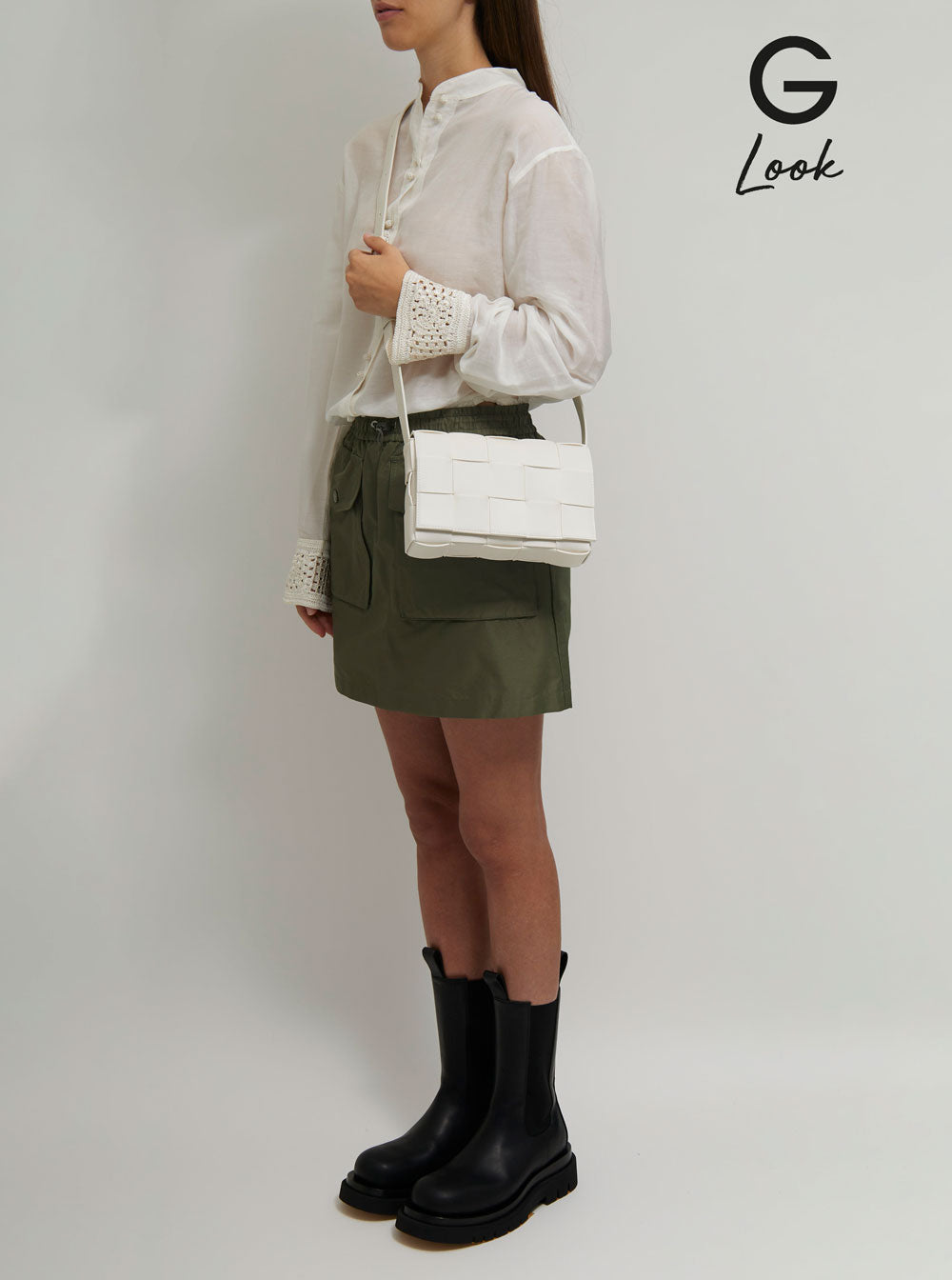 Bottega Veneta Women Cassette White Leather Crossbody Bag In Intreccio Nappa Leather by Luosophy