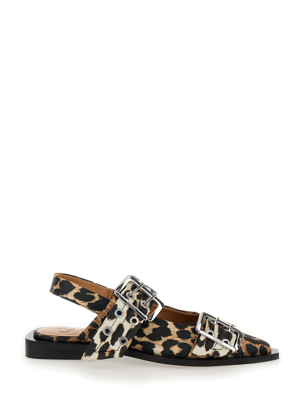 Ganni Women Multicolor Ballet Shoes With Double Buckle And All-Over Leopard Print In Tech Fabric Woman by Luosophy