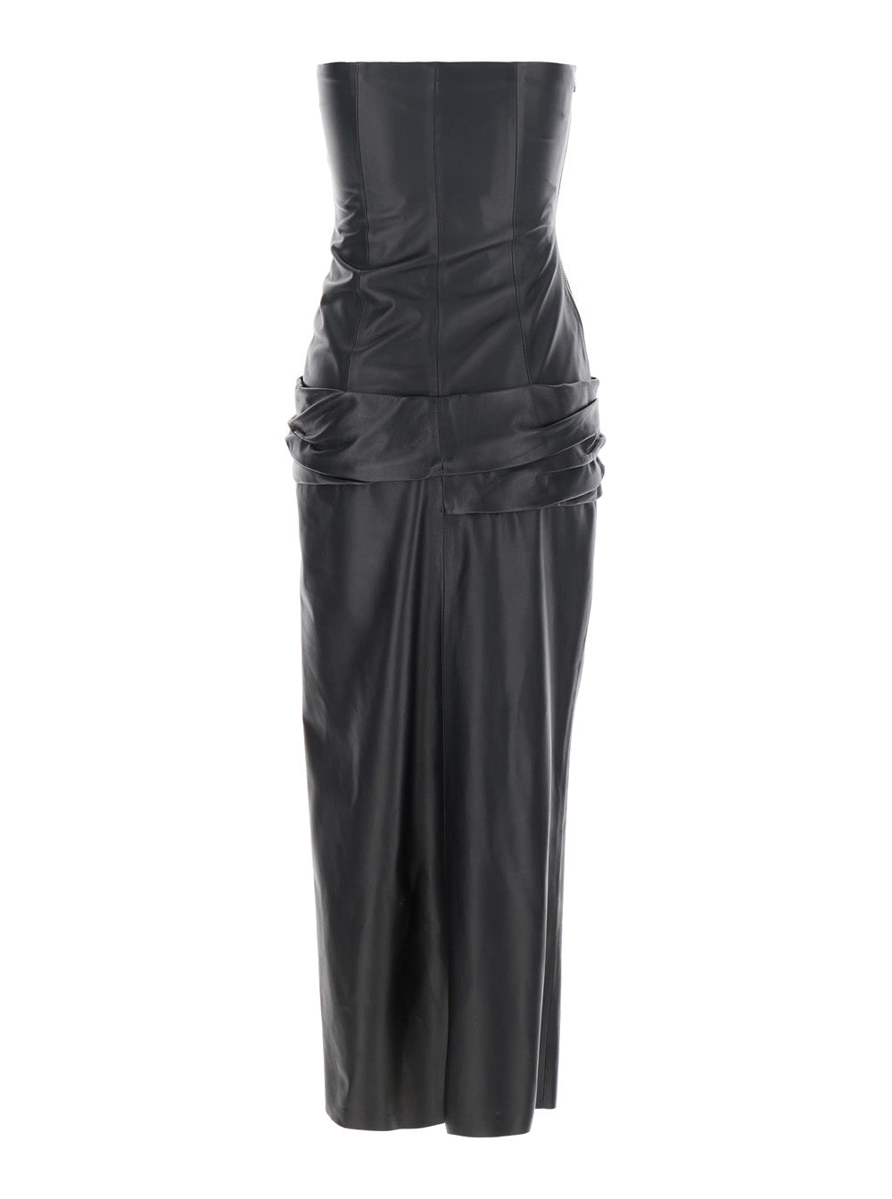 The Attico Women Black Sleeveless Off-Shoulder Midi Dress With Front Single Slit And Ruched Waist In Leather Woman by Luosophy