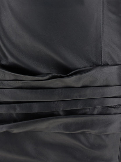 The Attico Women Black Sleeveless Off-Shoulder Midi Dress With Front Single Slit And Ruched Waist In Leather Woman by Luosophy