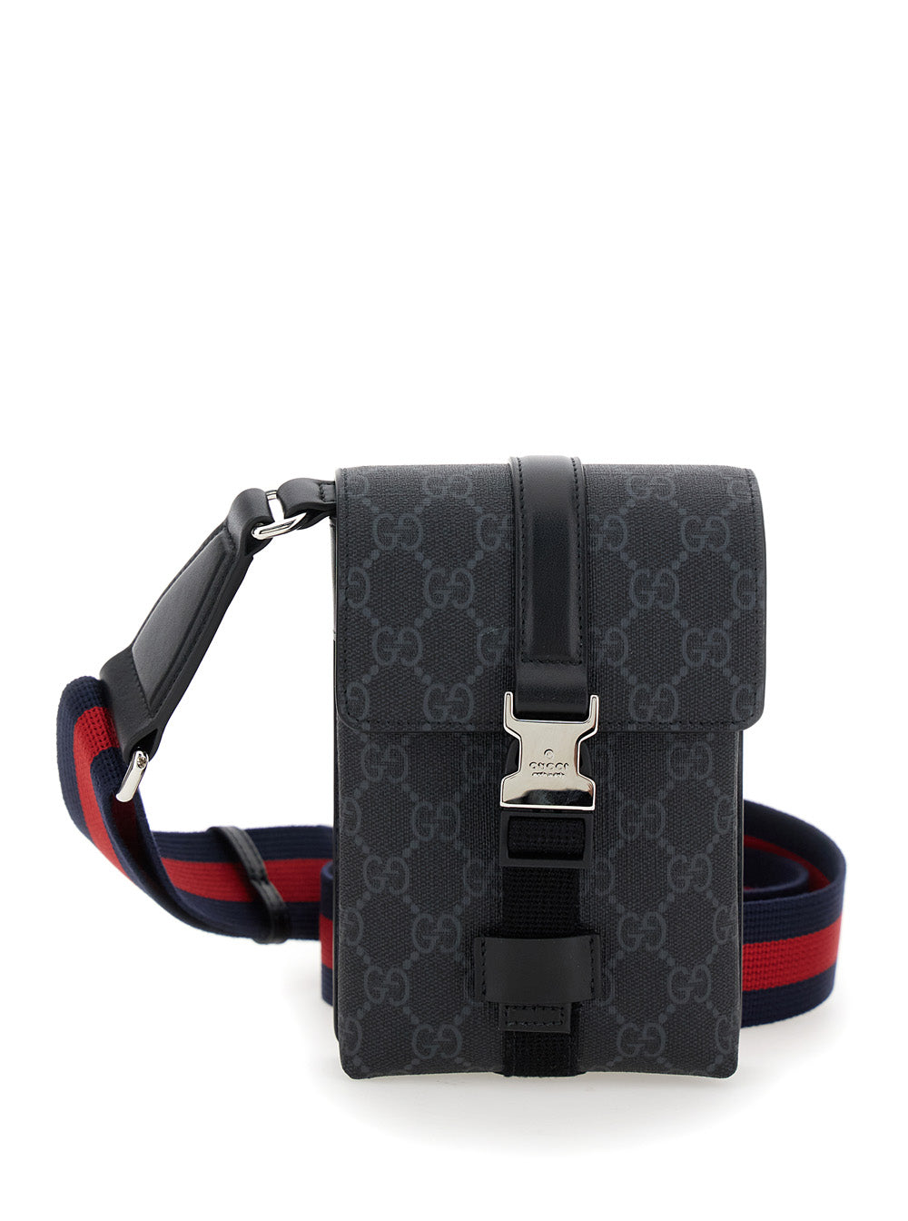 Gucci Men Black Crossbody Bag With All-Over Gg Print In Tech Fabric And Cotton Blend Man by Luosophy