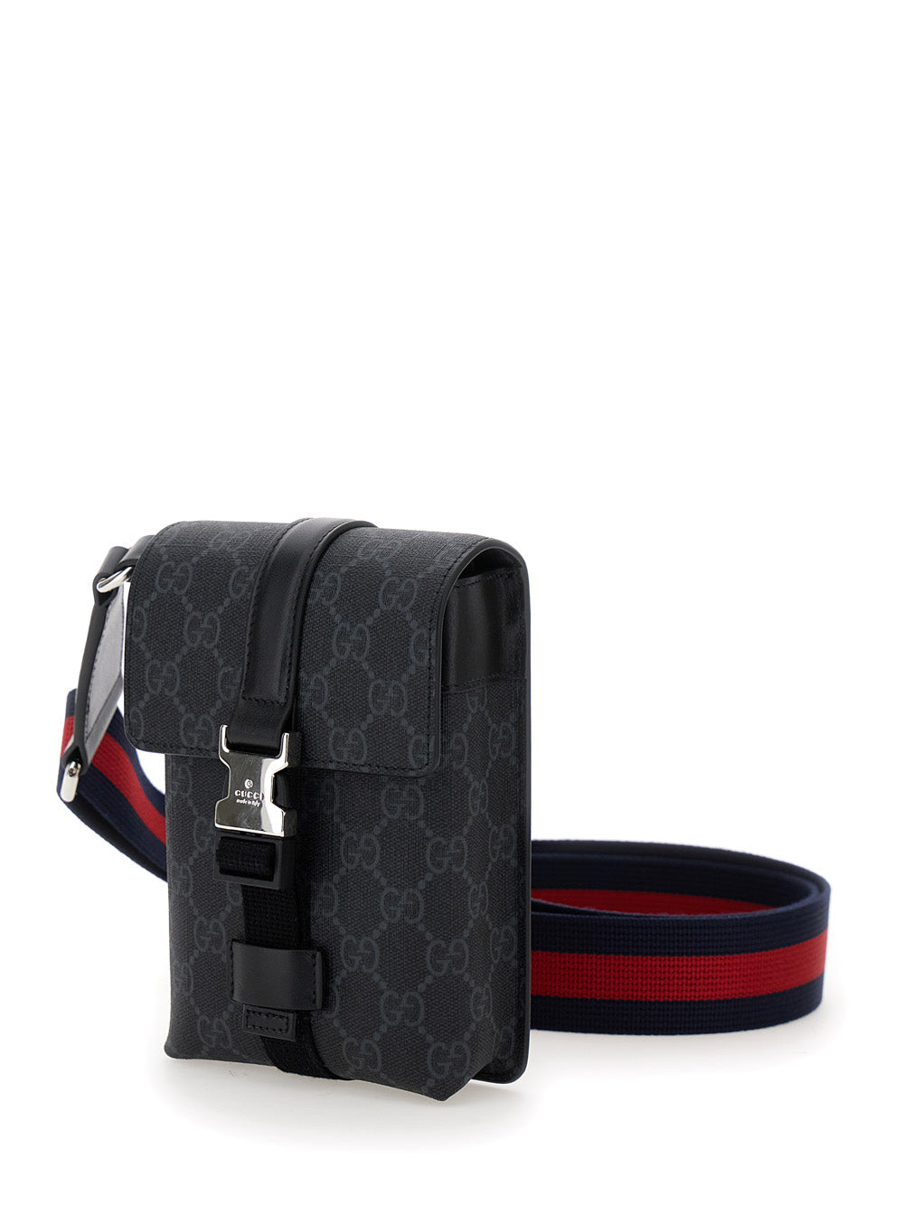 Gucci Men Black Crossbody Bag With All-Over Gg Print In Tech Fabric And Cotton Blend Man by Luosophy