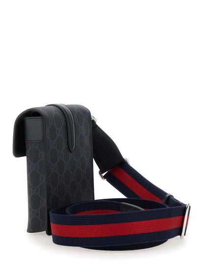 Gucci Men Black Crossbody Bag With All-Over Gg Print In Tech Fabric And Cotton Blend Man by Luosophy