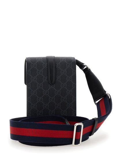 Gucci Men Black Crossbody Bag With All-Over Gg Print In Tech Fabric And Cotton Blend Man by Luosophy