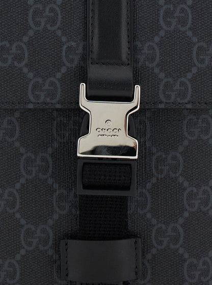 Gucci Men Black Crossbody Bag With All-Over Gg Print In Tech Fabric And Cotton Blend Man by Luosophy