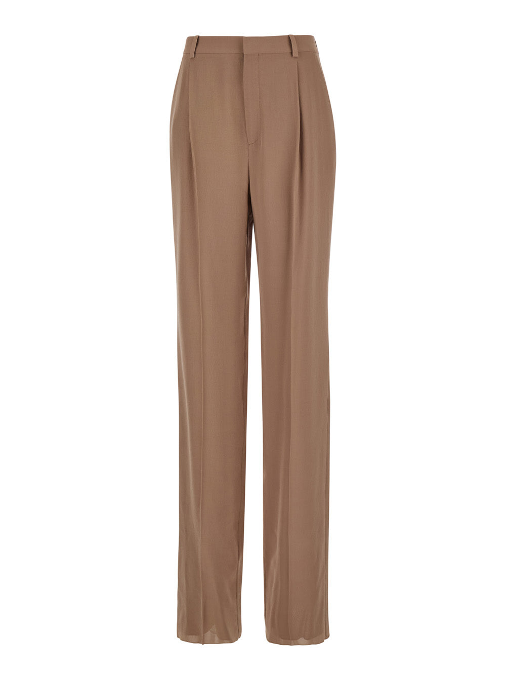 Saint Laurent Women Beige Pants With High Waist And Pences On The Front In Silk Woman by Luosophy